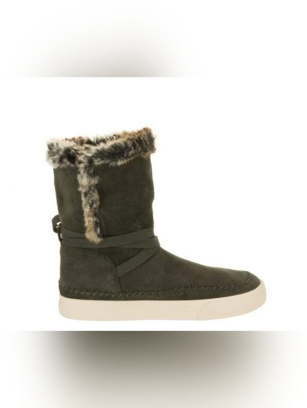 TOMS Vista Faux Fur Suede Boots Olive Green 7.5 Warm Waterproof BTC Winter